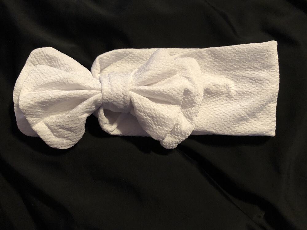 New White Infant Toddler Cloth Head Wrap Headband With Big Bow